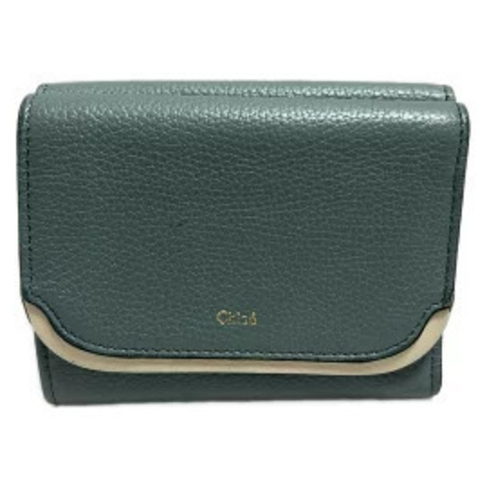 Chloe Bi fold wallet blue x Beige Cream leather